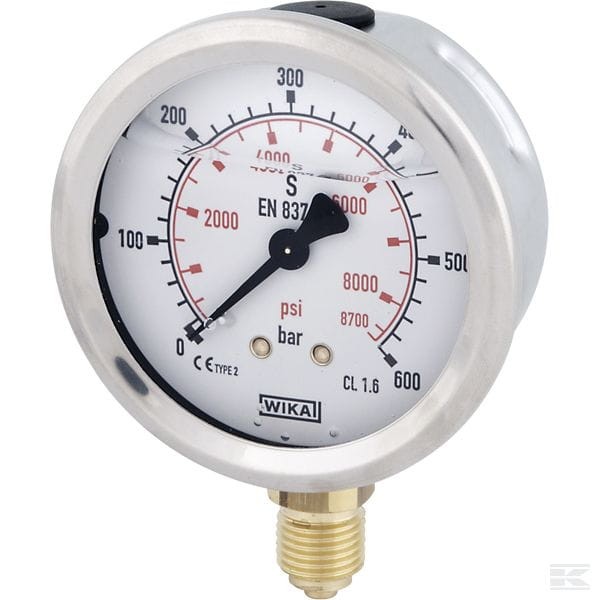 Manometr glicerynowy Ø63 mm, 600 bar, przyłącze dolne 1/4" 