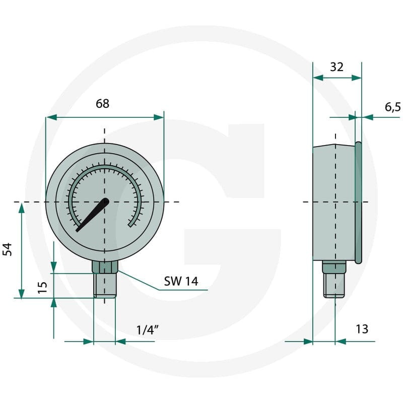 GRANIT Manometr, przyłącze na dole 60 bar Ø63mm 85050008 - 85050008 - Sklep rolniczy PoltechParts