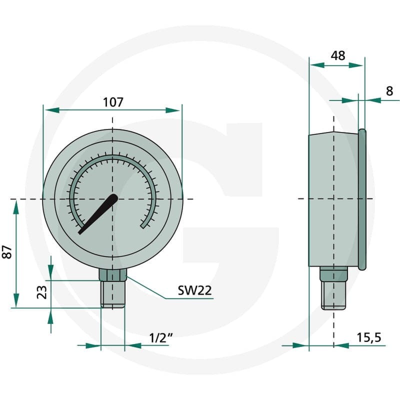 STAUFF Manometr 160 bar Ø100mm-1/2" 85000443 - 85000443 - Sklep rolniczy PoltechParts