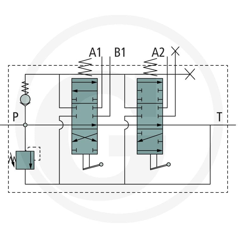 GRANIT Zawór P80 1x DW, 1xEW (A-B, B zamknięte/sprężyna powrotna) z kielichami przyłączeniowymi 87001360 - 87001360 - Sklep rolniczy PoltechParts