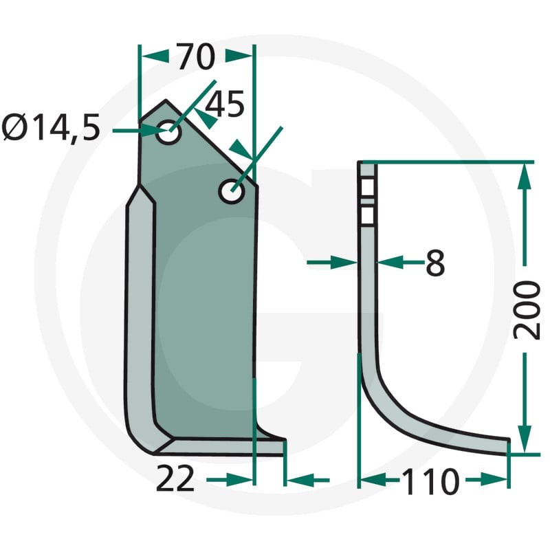 GRANIT Nóż wygięty 180MAL-06L - 180MAL-06L - Sklep rolniczy PoltechParts