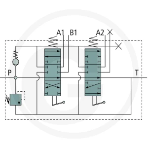 GRANIT Zawór P40 1x DW, 1xEW (A-B, B zamknięte/sprężyna powrotna) z kielichami przyłączeniowymi 87001345