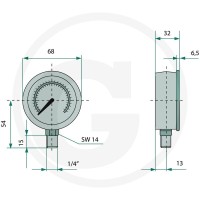 GRANIT Manometr, przyłącze na dole 100 bar Ø63m 85050009 - 85050009 - Sklep rolniczy PoltechParts
