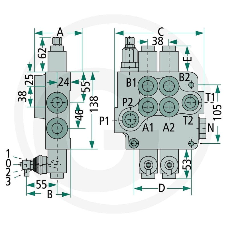 GRANIT Zawór P80 1x DW (A-B pozycja zamknięta / pływająca z zapadką w poz. 3) 87001349 - 87001349 - Sklep rolniczy PoltechParts
