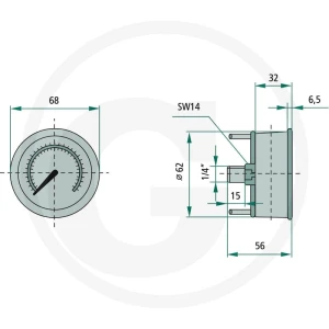 GRANIT Manometr, przyłącze z tyłu 10 bar Ø63mm 85050014