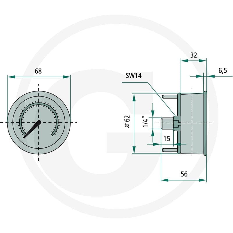 GRANIT Manometr, przyłącze tylne 160 barów 85050017 - 85050017 - Sklep rolniczy PoltechParts