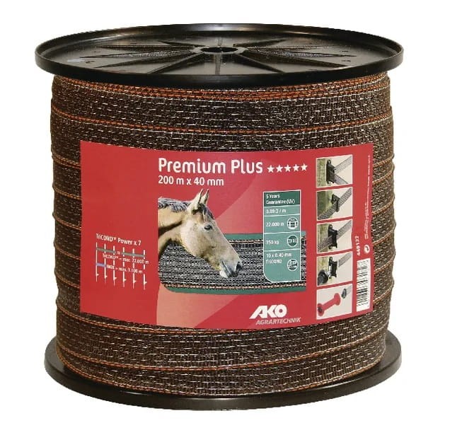 Taśma ogrodzeniowa Premium Plus, 40 mm 200 m, brązowa AKO