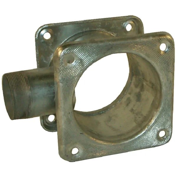 Łącznik z 2 kołnierzami czworokątnymi i rurą wylotową ocynk, 6" + wylot 2"