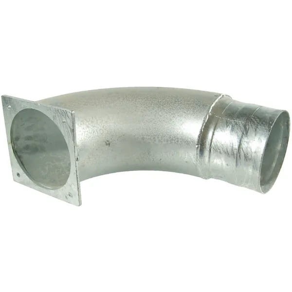 Kolano 90° z kołnierzem czworokątnym i tuleją do węża ocynk, 8"