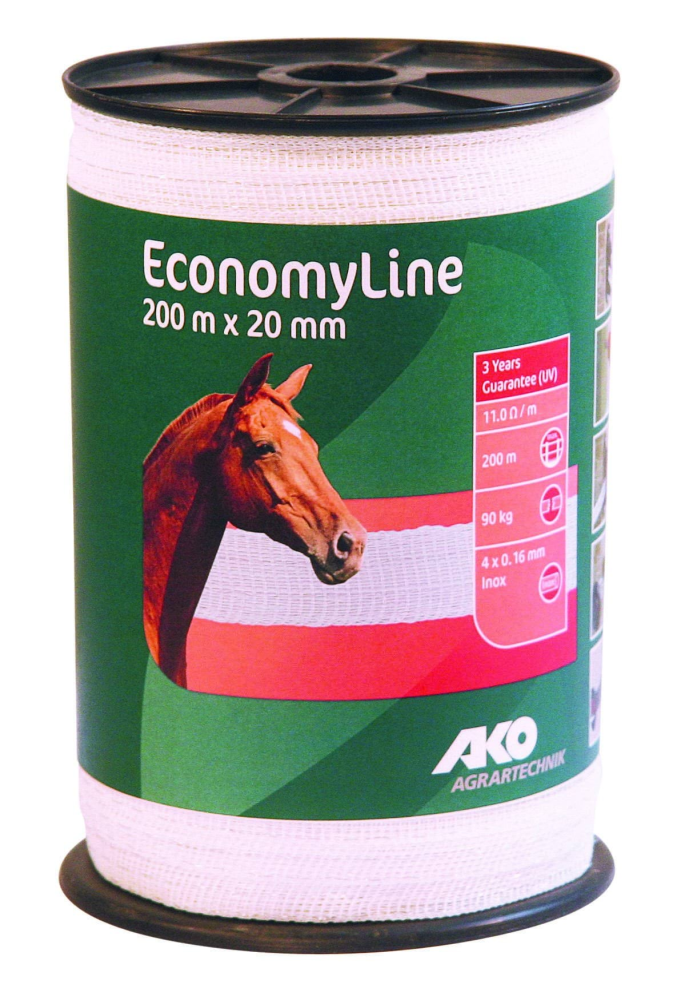 Taśma ogrodzeniowa ECONOMY 200 m x 20 mm, biała, AKO