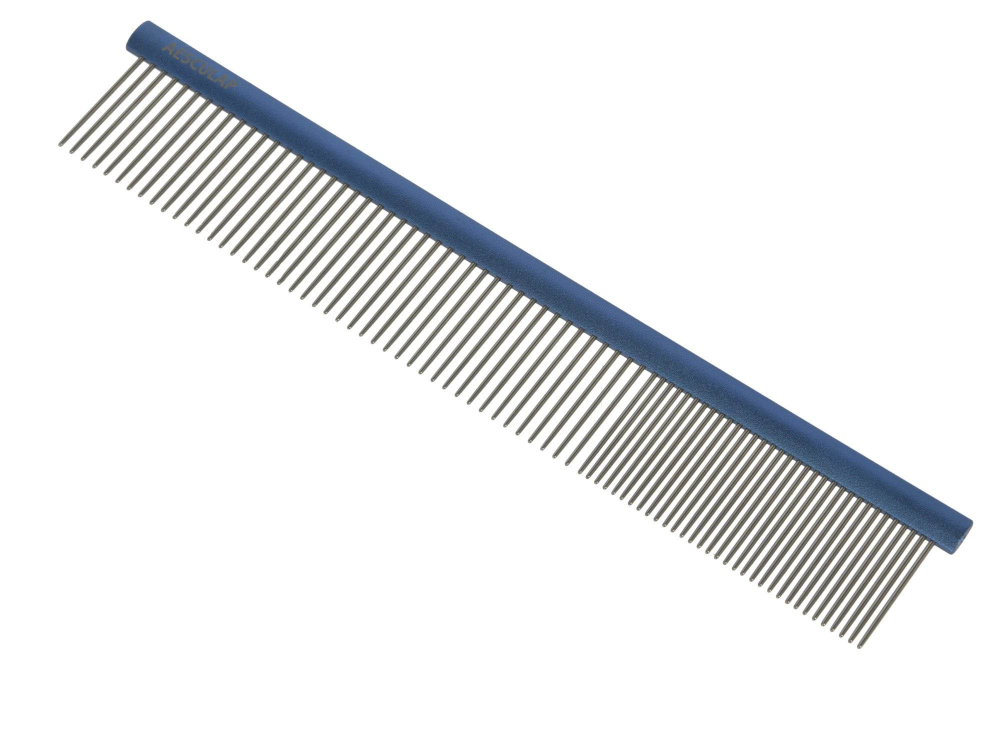 Grzebień z aluminiowym uchwytem, 247 x 44 x 34 mm, niebieski, Aesculap