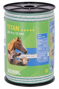 Taśma ogrodzeniowa TITAN, 200m x 12mm, biało-zielona, Kerbl