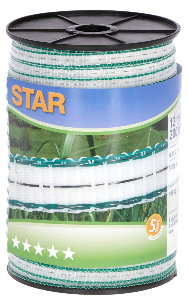 Taśma ogrodzeniowa STAR 200 m x 12 mm, biało-zielona, Kerbl