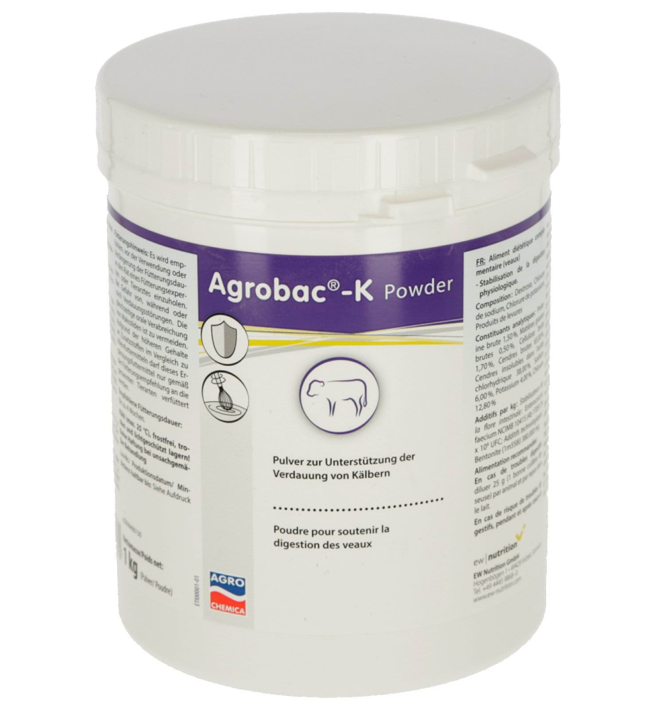 Preparat ograniczający biegunkę u cieląt, zapobiega odwodnieniu,  Agrobac-K®, 1 kg, Agrochemica