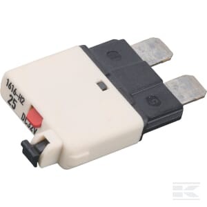 Bezpiecznik termiczny, manualny reset 28V 25A L=34.4 mm biały E.T.A