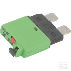 Bezpiecznik termiczny, manualny reset 28V 30A L=34.4 mm zielony E.T.A