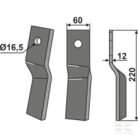 Nóż frezujący, lewy 60 mm 12 mm | poltechparts.pl