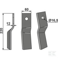 Nóż frezujący, prawy 60 mm 12 mm | poltechparts.pl