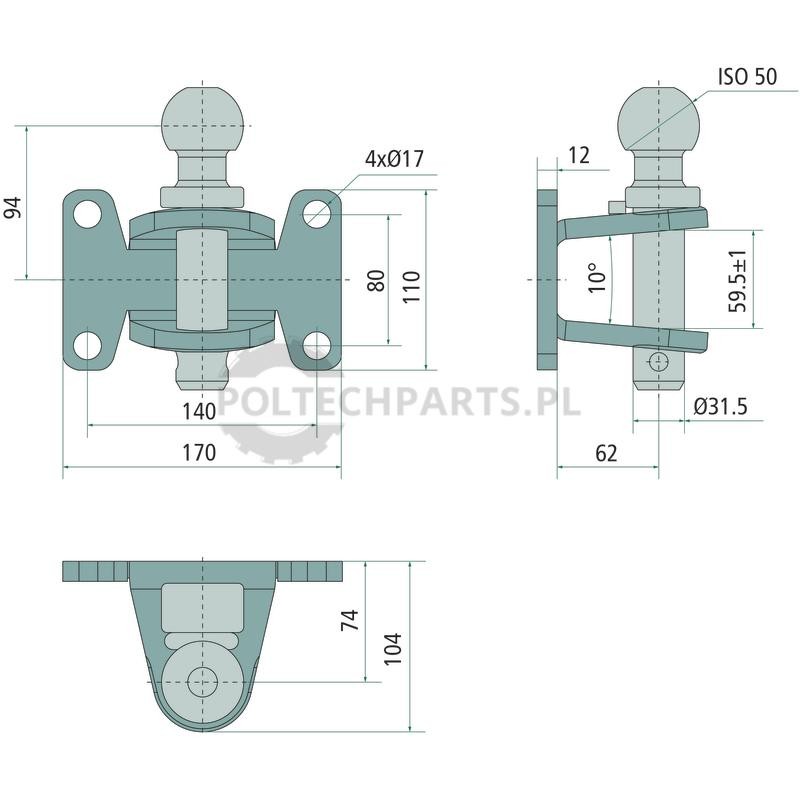 Pazur holowniczy z trzpieniem ISO 50 (sa