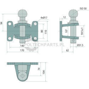 Pazur holowniczy z trzpieniem ISO 50 (sa
