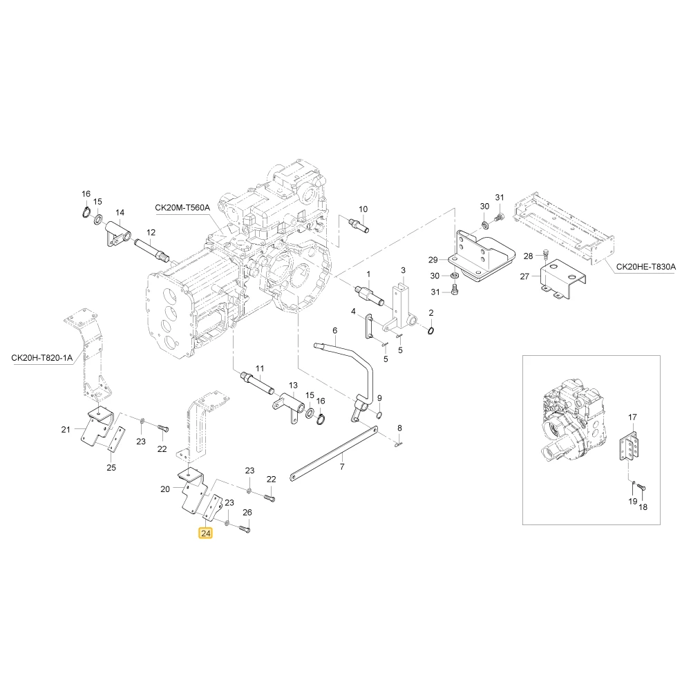 Uchwyt lewego łańcucha kontrolnego KIOTI T2350-85212ED