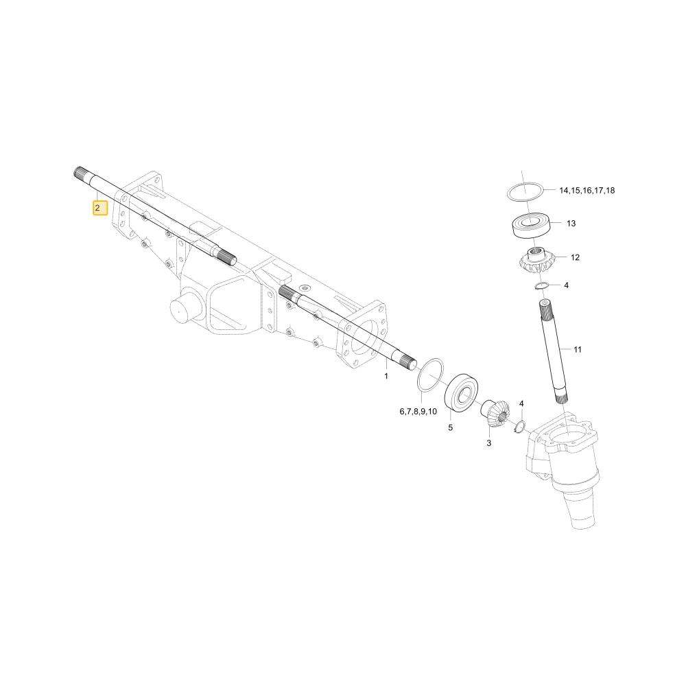 Wał prawego koła zębatego mechanizmu różnicowego KIOTI T4682-43222