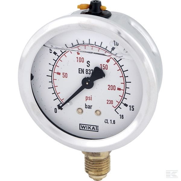 Manometr glicerynowy Ø63 mm, 16 bar, przyłącze dolne 1/4" 