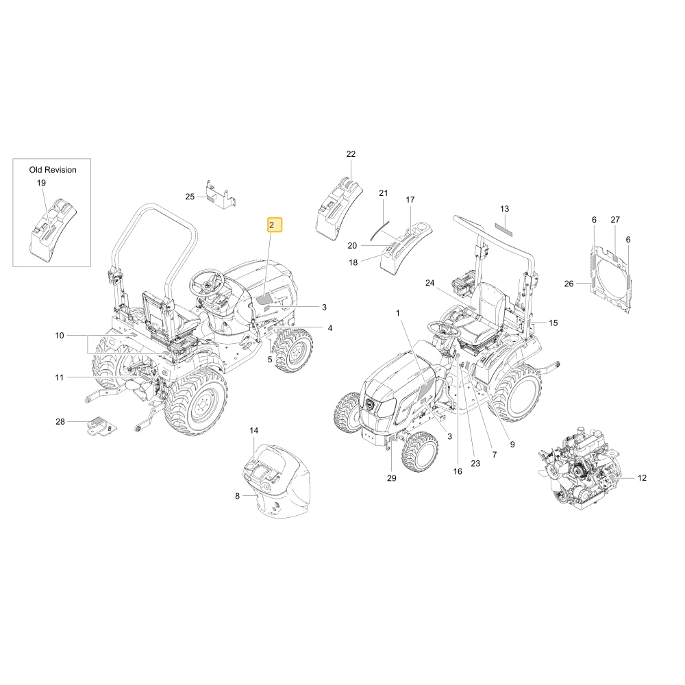 Naklejka prawego modelu CS2520S KIOTI TB36-0568A
