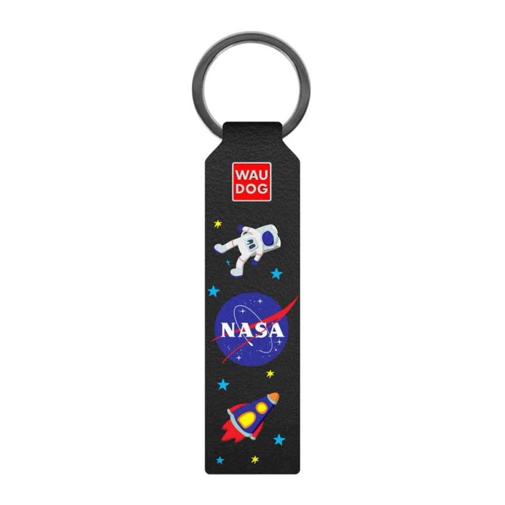 WAUDOG Design brelok do kluczy z wzorem "NASA", naturalna skóra (szerokość 20 mm, długość 95 cm) czarny