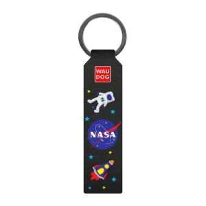 WAUDOG Design brelok do kluczy z wzorem "NASA", naturalna skóra (szerokość 20 mm, długość 95 cm) czarny