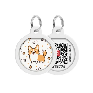 WAUDOG Smart ID metalowa zawieszka dla zwierząt z QR-paszportem, wzór «Corgi», okrągły, śred. 25 mm