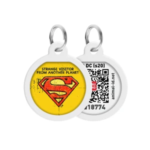 WAUDOG Smart ID metalowa zawieszka dla zwierząt z QR-paszportem, wzór «Superman vintage», okrągła, śred. 25 mm