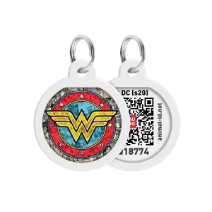 WAUDOG Smart ID metalowa zawieszka dla zwierząt z QR-paszportem, wzór «Wonder Wooman 2», okrągła, śred. 25 mm