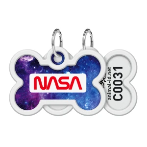 WAUDOG Smart ID metalowa zawieszka dla zwierząt z QR-paszportem, wzór «NASA21», kość, śred. 40 mm, szer. 28 mm