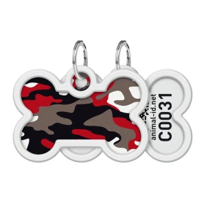 WAUDOG Smart ID metalowa zawieszka dla zwierząt z QR-paszportem, wzór «Szary camo», kość, śred. 40 mm, szer. 28 mm