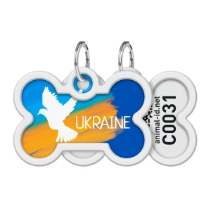 WAUDOG Smart ID metalowa zawieszka dla zwierząt z QR-paszportem, wzór «Flaga», kość, śred. 40 mm, szer. 28 mm