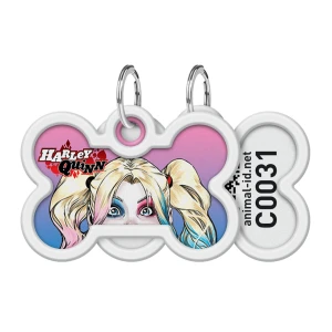 WAUDOG Smart ID metalowa zawieszka dla zwierząt z QR-paszportem, wzór «Harley Quinn», kość, śred. 40 mm, szer. 28 mm