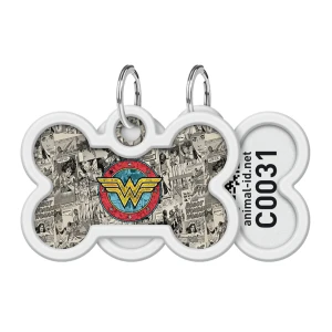 WAUDOG Smart ID metalowa zawieszka dla zwierząt z QR-paszportem, wzór «Cudowna kobieta 2», kość, śred. 40 mm, szer. 28 mm