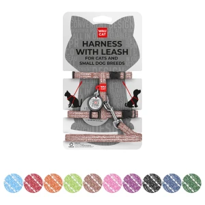 WAUCAT Re-cotton szelki ze smyczą z QR-paszportem, z materiału recyklingowego, odblaskowa, plastikowy fastex, XS, szer. 10 mm, dł. 122 cm, B 25-40 cm, C 20-30 cm brązowy