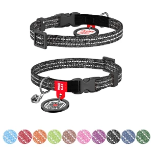 Obroża dla kota z bawełny regenerowanej WAUCAT Re-cotton z QR-paszportem , odblaskowa, plastikowy fastex, XS, szer. 10 mm, dł. 20-30 cm, szara