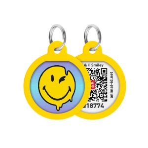 WAUDOG Smart ID metalowa zawieszka dla zwierząt z QR-paszportem, wzór «Buźka na niebiesko», okrągły, śred. 25 mm
