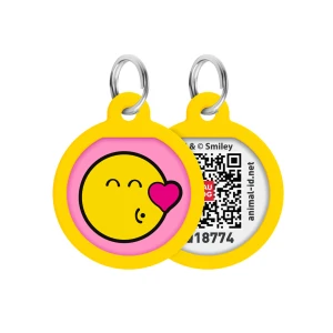 WAUDOG Smart ID metalowa zawieszka dla zwierząt z QR-paszportem, wzór «Buźka na różowo», okrągły, śred. 25 mm