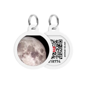 WAUDOG Smart ID metalowa zawieszka dla zwierząt z QR-paszportem, wzór «Księżyc», okrągły, śred. 25 mm