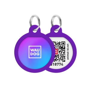 WAUDOG Smart ID metalowa zawieszka dla zwierząt z QR-paszportem, wzór «Fioletowy gradient», okrągły, śred. 25 mm
