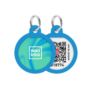 WAUDOG Smart ID metalowa zawieszka dla zwierząt z QR-paszportem, wzór «Niebieski gradient», okrągły, śred. 25 mm