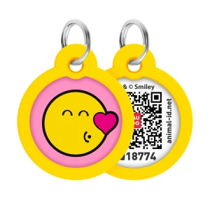 WAUDOG Smart ID metalowa zawieszka dla zwierząt z QR-paszportem, wzór «Buźka na różowo», okrągły, śred. 30 mm