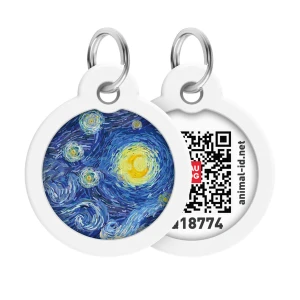 WAUDOG Smart ID metalowa zawieszka dla zwierząt z QR-paszportem, wzór «Lilie wodne», okrągły, śred. 30 mm