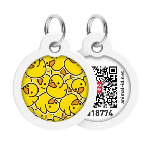 WAUDOG Smart ID metalowa zawieszka dla zwierząt z QR-paszportem, wzór «Kaczki», okrągły, śred. 30 mm
