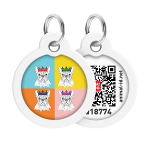 WAUDOG Smart ID metalowa zawieszka dla zwierząt z QR-paszportem, wzór «Buldog francuski», okrągły, śred. 30 mm