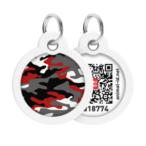 WAUDOG Smart ID metalowa zawieszka dla zwierząt z QR-paszportem, wzór «Szary camo», okrągły, śred. 30 mm